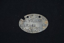 PLAQUE D'IDENTITE ALLEMANDE Mle 1878-E/R WEILLER L.I.R. 382. 1.B.2K.251-1°WW-