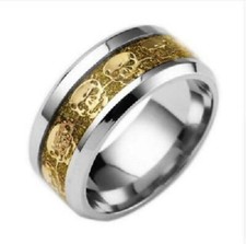 BAGUE HOMME ACIER ANNEAU  TÈTE DE MORT COLORÉ DORÉ taille 60