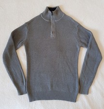 Pull homme col camionneur, gris, côtelé, col montant zip. Taille L. La Halle
