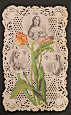 Image pieuse  dentelle canivet lace holy card Vierge Marie Sainte Marie  tulipe