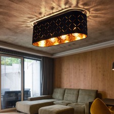 Lampe Design Luminaire de Cuisine Plafonnier Tissu or Noir E27 4 à Flammes 60 CM