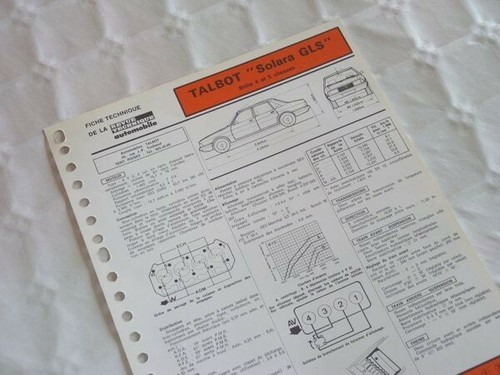 Fiche technique talbot solara - talbot,