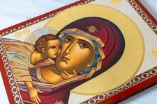 Icône orthodoxe de la Vierge Marie doux baisers faits à la main avec détails ...