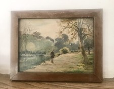 Aquarelle Sur Papier Signée Avec Envoi Datée 1931 Ancienne Paysage Peinture
