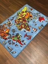 NOUVEAU TAPIS ÉDUCATIF CARTE DU MONDE POUR ENFANTS ÉCOLE MAISON 80X120CM MULTICOLORE