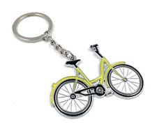 Vélo Hollandais Jaune Porte-Clés Keychain Argent Métal