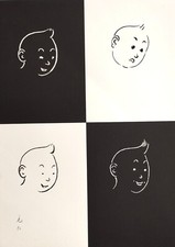 lithographie signée de TChANG-TCHANG-Jen  hommage à Hergé   TINTIN