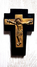 Grand crucifix croix en bois Jésus Christ en bronze ancienne