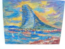 SOURDILLON Berthe (1895-1976) "La côte d'Azur" (06) Huile Sur carton toilé -1960