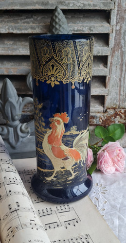 Ancien vase verre emaille - vase, en