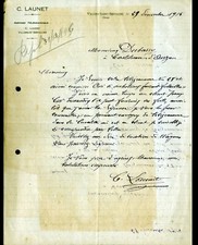 VILLERS-SAINT-SEPULCRE (60) VINS & SPIRITUEUX "C. LAUNET" Lettre en 1915