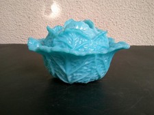 BOITE BONBONNIERE EN OPALINE FORME DE CHOUX SIGNE PORTIEUX FRANCE RARE EN BLEU