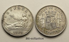 2 Pesetas 1869. Espagne. Argent. Qualité!