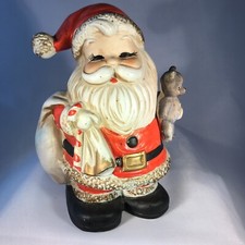 VTG HOMCO   Ceramic Christmas Santa Claus W/ Teddy Bear Coin Piggy Bank