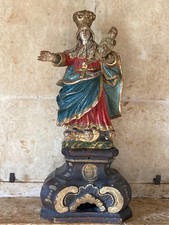 Vierge à l’Enfant – Sculpture ancienne en bois polychrome – XVIIIe / XIXe siècle