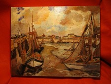 TABLEAU ANCIEN MARINE HUILE SUR TOILE 35 x 27cm à identifier
