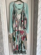 Robe et cardigan Garella imprimée turquoise. T.42-XL • Très bon état