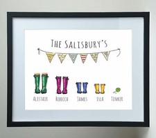 Bottes famille personnalisées imprimé UNIQUEMENT wellington cadre cadeau animal a4 10x8