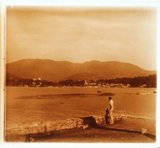 FRANCE Paysage Mer c1930 Vue Port Photo Plaque de verre Stereo Vintage VR16L21n6