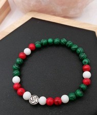 Bracelet Pierres Naturelle Malachite  Holwite Croix Basque * lauburu * (T16/6)