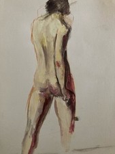 Très Belle Peinture Gouac Femme Nue Nu Erotique 1980 A Identifier Dos XXe