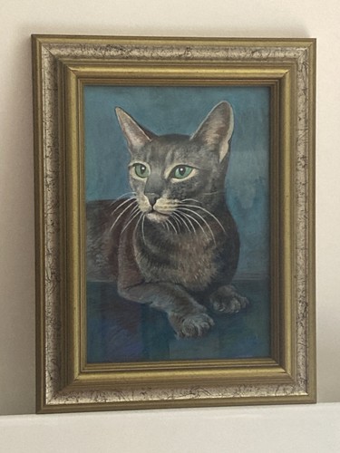 Tableau ancien gouache - gouache, chat