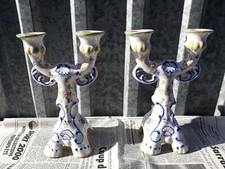 Martres Tolosane Paire de chandeliers en faience signés - Bougeoirs candélabres