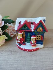 Photophore Bougeoir Porte Bougie Maisonnette avec deux Oursons en Père Noël