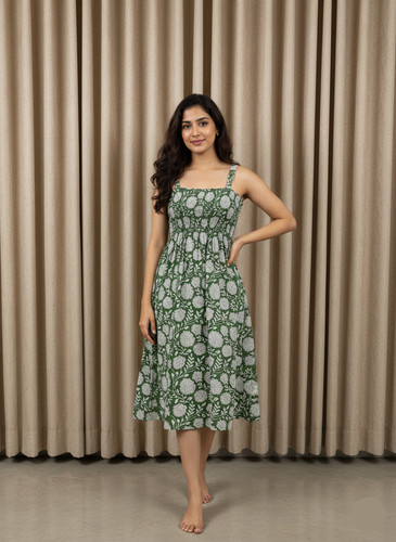 Robe longue trapèze verte - verte, en