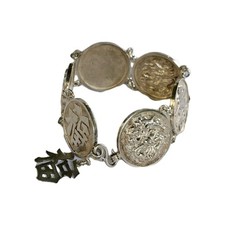 Bracelet Vintage Asiatique Argent 925 Disque Dragons Et Caractères Chinois...