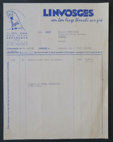 Facture 1959 gerardmer - facture,
