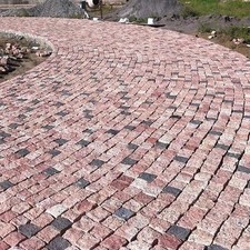 paves cube granit rouge panache pierre naturelle sol jardin bricolage TBE