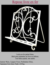 Lutrin, repose livre en fer patiné blanc de 36 X 31 X 23 cm