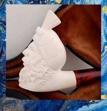 Ancienne Pipe Écume de Mer Sculptée tête de Sultan, dans son Écrin/Jamais servi