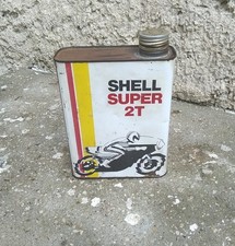 ancien  bidon HUILE SHELL SUPER 2 TEMPS  collection GARAGE AUTO MOTO