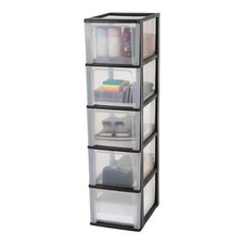  Tour de Rangement Plastique 5 Grands Tiroirs Noir Ouverture Facile Format A4...