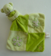 P4*. DOUDOU PELUCHE BABY NAT OURS MOUCHOIR vert blanc feuille luminescent - TBE