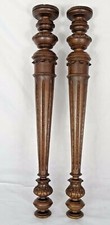 21"  French Antique Pair Carved Wood Trim Posts Pillars Columns Oak Gothic