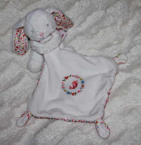 Doudou pommette lapin blanc - pommette,