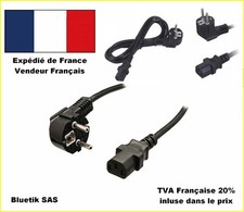 Cordon secteur 2P+T coudé - C13 droit 3 x 1 mm² Noir PC Vidéo-projecteur Alim