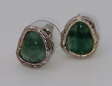Bijoux Vintage Boucles D'oreilles Pierres Vertes Métal Argenté #MB# K2