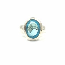 Bague en argent sterling 925 topaze bleu ciel taille ovale bijoux femmes homm...