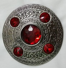 Celtique Mouche Plaid Broche Pierre Rouge Finition Antique Kilt Écossais &