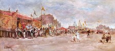 Tableau encadré paysage Russie marché Kazan Jean d'ALHEIM huile peintre russe