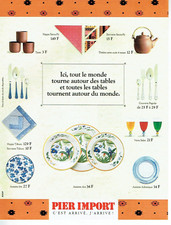 publicité Advertising 0523  1991  Pier Import  art de la table  meubles