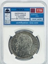 NAPOLEON III TETE LAUREE 5 FRANCS 1869.BB STRASBOURG