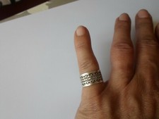 bague en argent massif, anneau, ajouré, cercles entrelacés, fleurs de lys, t. 50