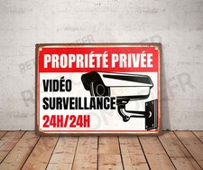 Plaque métal vintage Propriété privée Pancarte Panneau vidéo sous surveillance