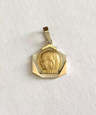 Pendentif médaille ART DECO argent massif vermeil Vierge Marie Bijoux Plaqué or