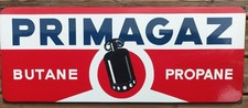 GRANDE ET BELLE PLAQUE ÉMAILLÉE PRIMAGAZ 38 x 97 cm PUBLICITÉ GAZ